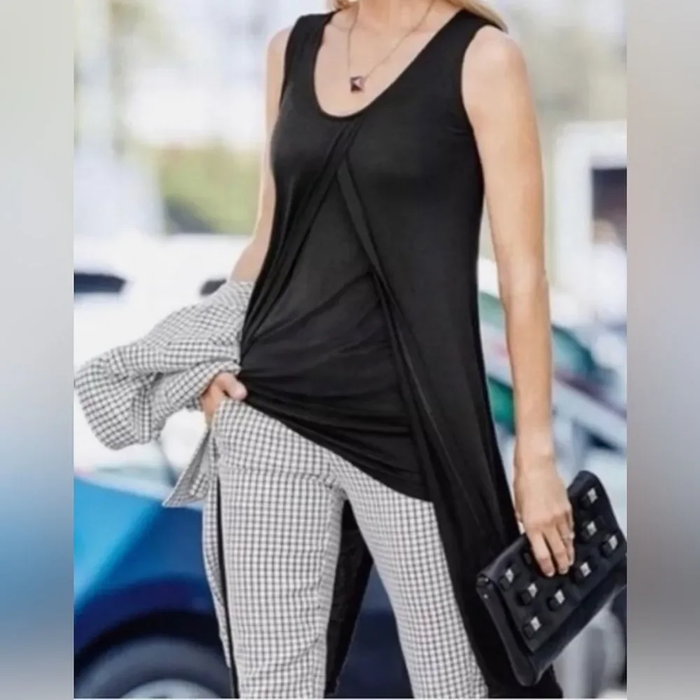 CAbi Beyond Tee Black Sleeveless Tunic Top Size S